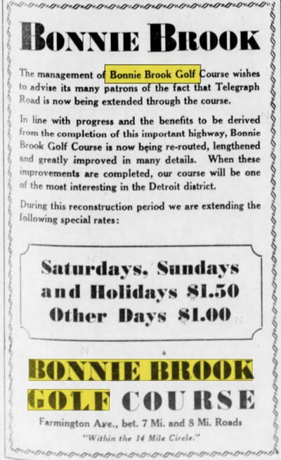 Bonnie Brook Golf Course - Apr 20 1930 Ad (newer photo)